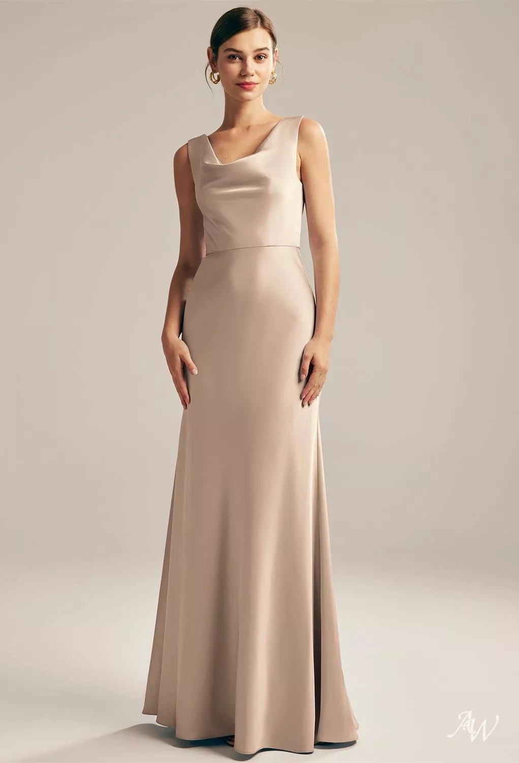 aw bridal bridesmaid maura taupe sleek
