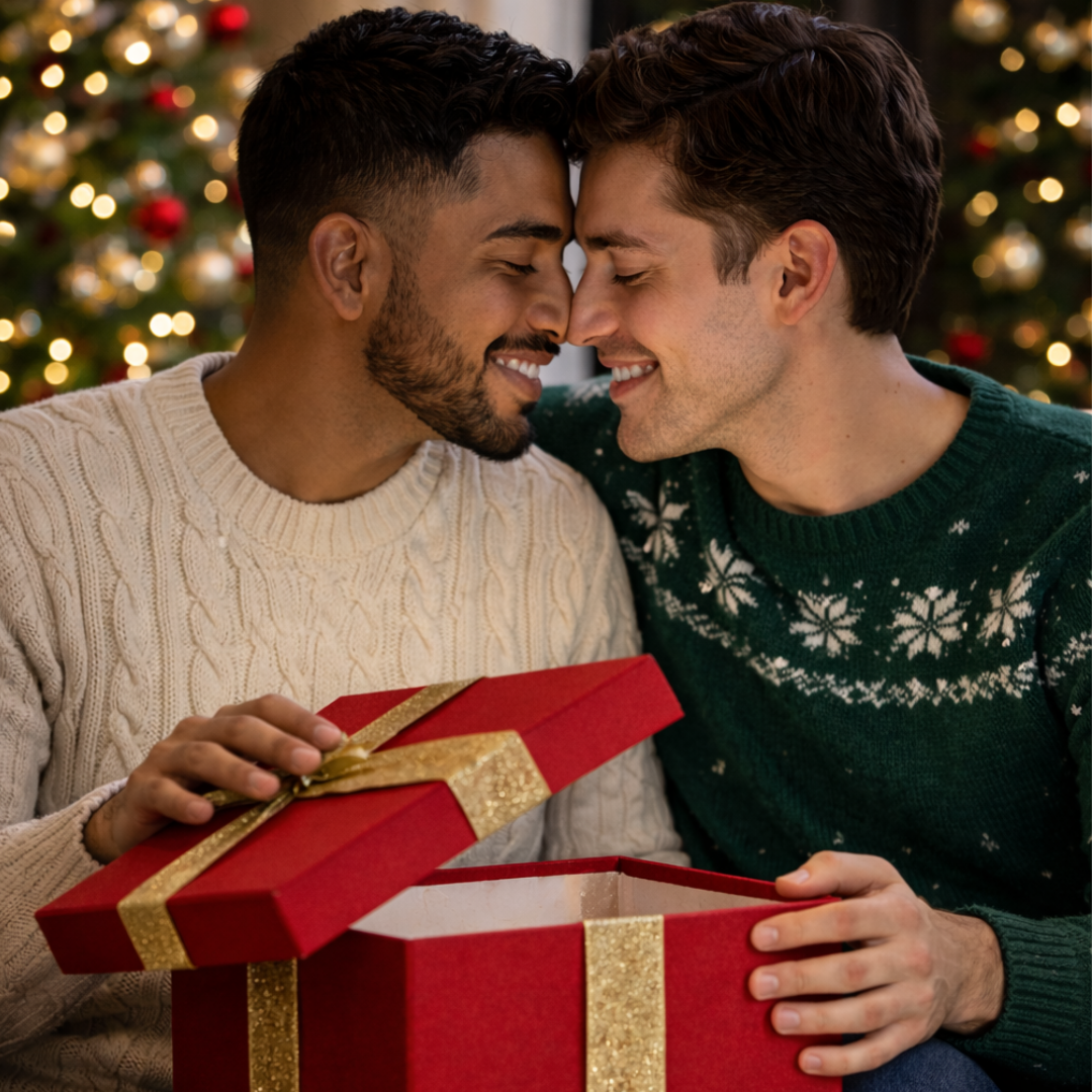 christmas couple with box