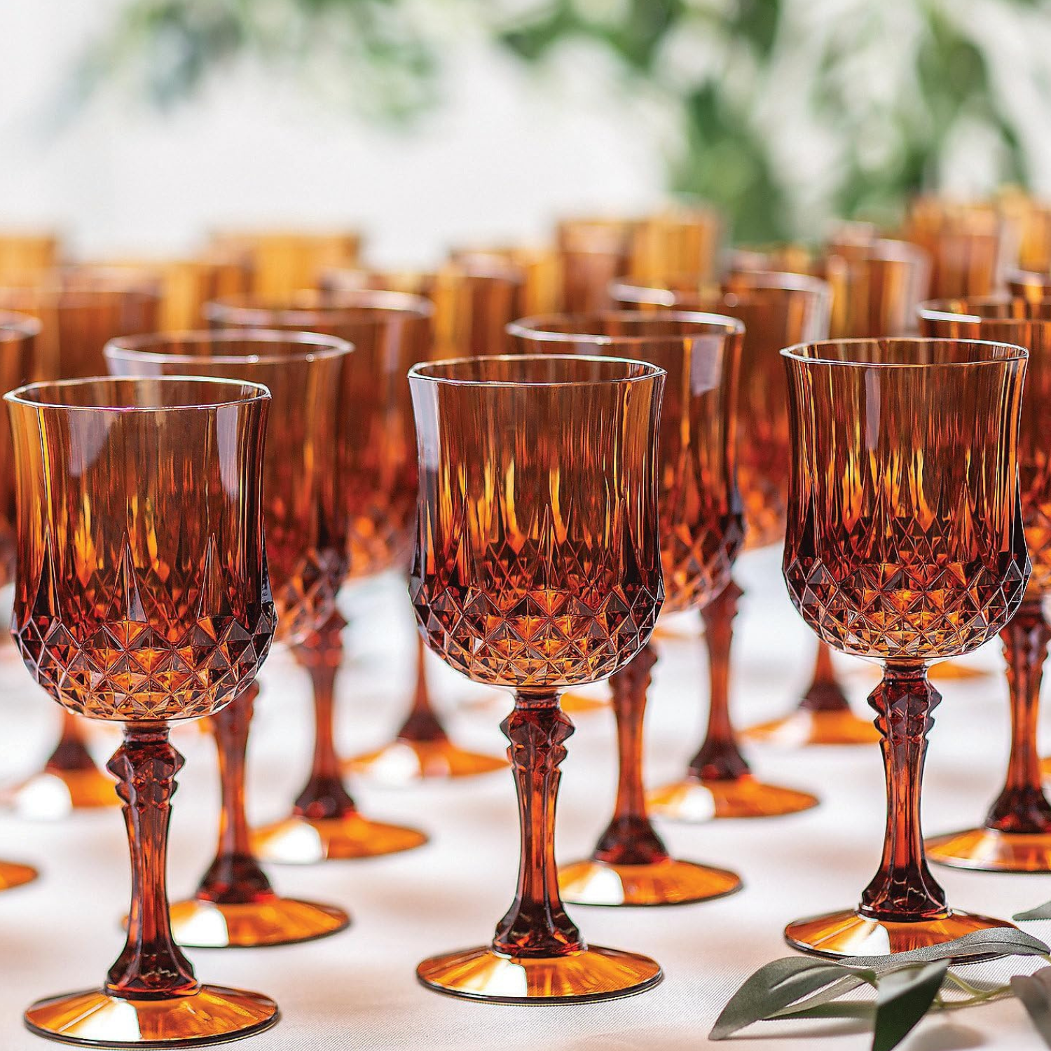 crystal like wine glasses in vintage amber color