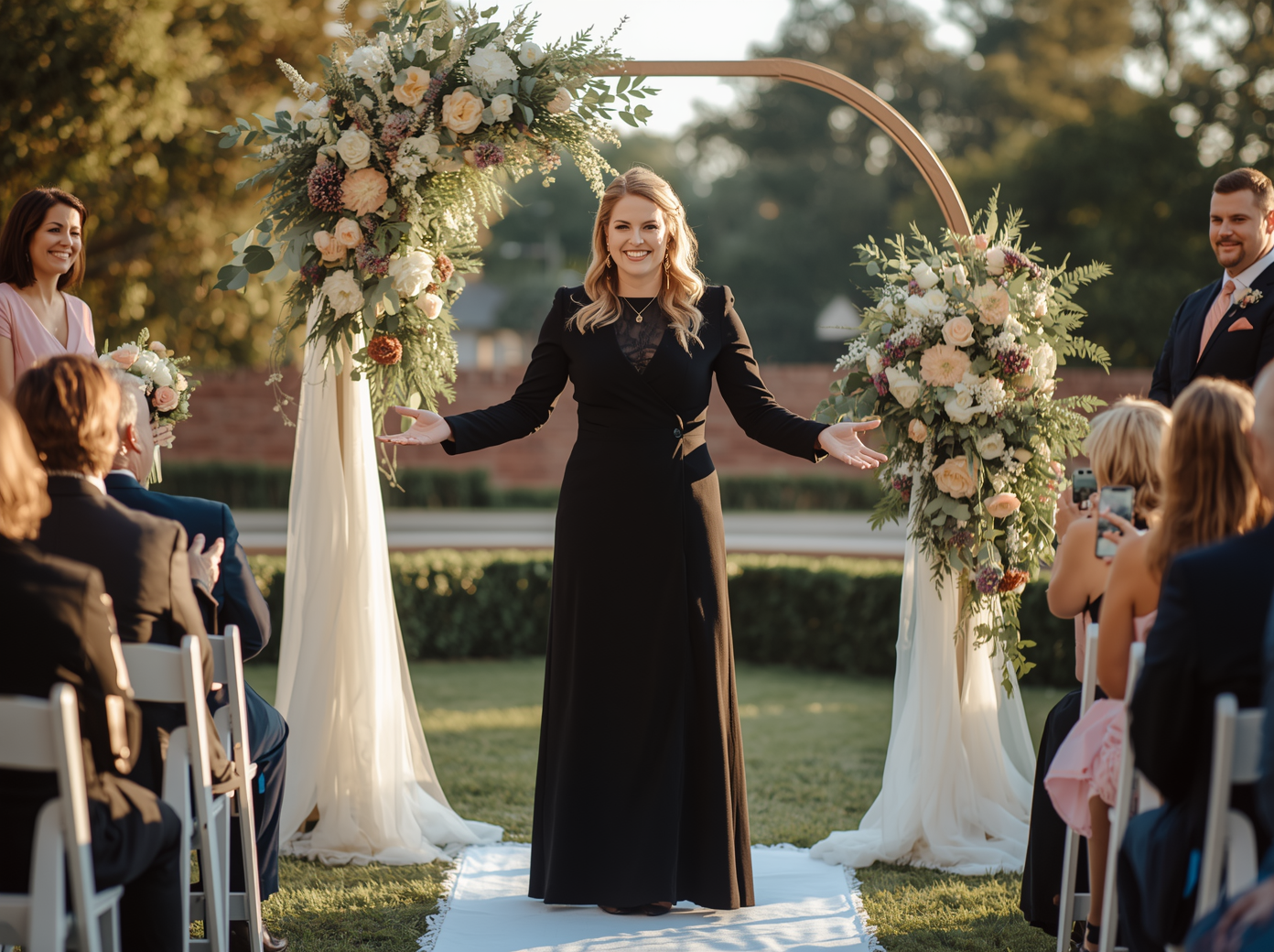 officiant welcoming guests at the start of a wedding ceremony