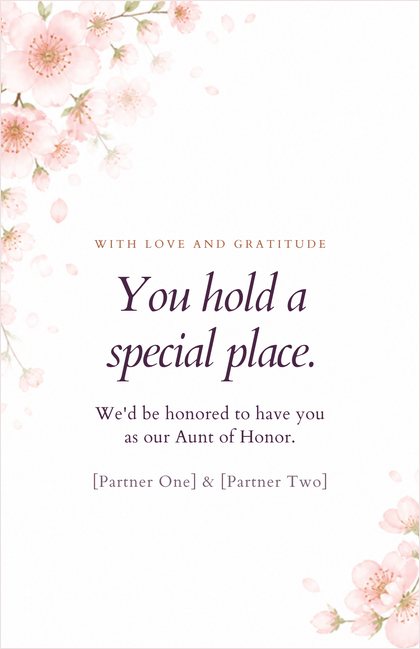 Aunt of Honor card: You hold a special place