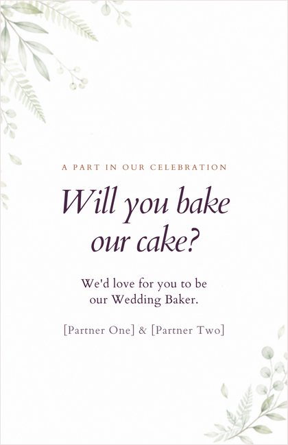 Wedding Baker card: Will you bake our cake?