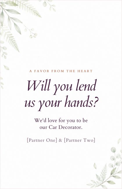 Car Decorator card: Will you lend us your hands?