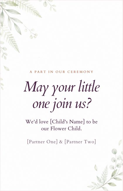 Flower Child card for parents: May your little one join us?
