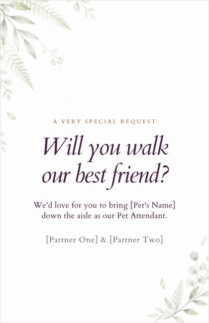 Pet Attendant card: Will you walk our best friend?