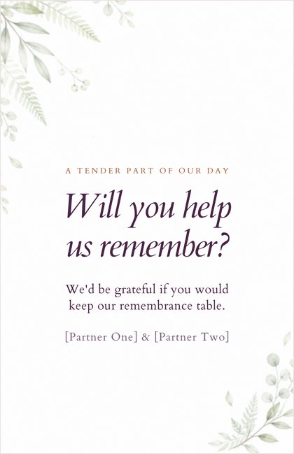Remembrance Table Keeper card: Will you help us remember?