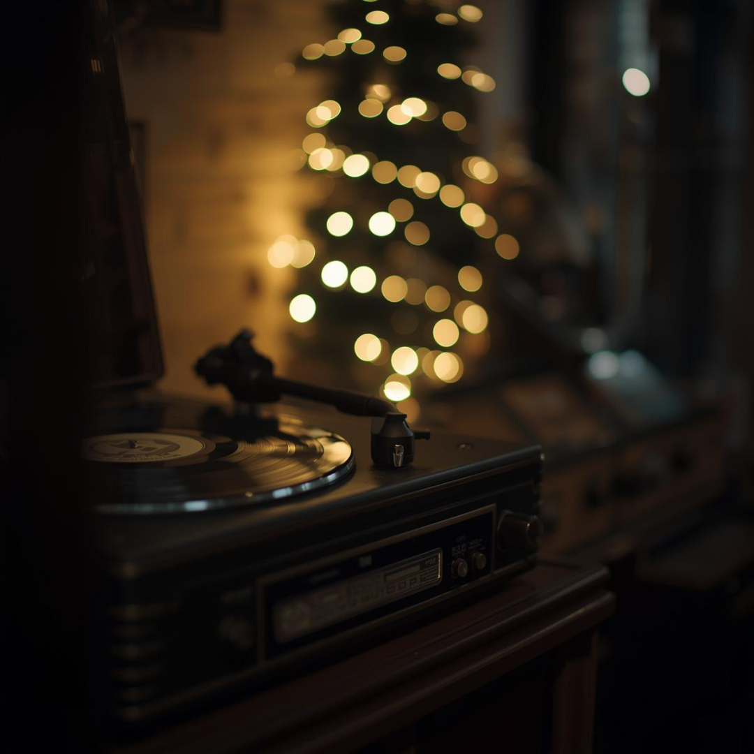 record player in a christmas setting