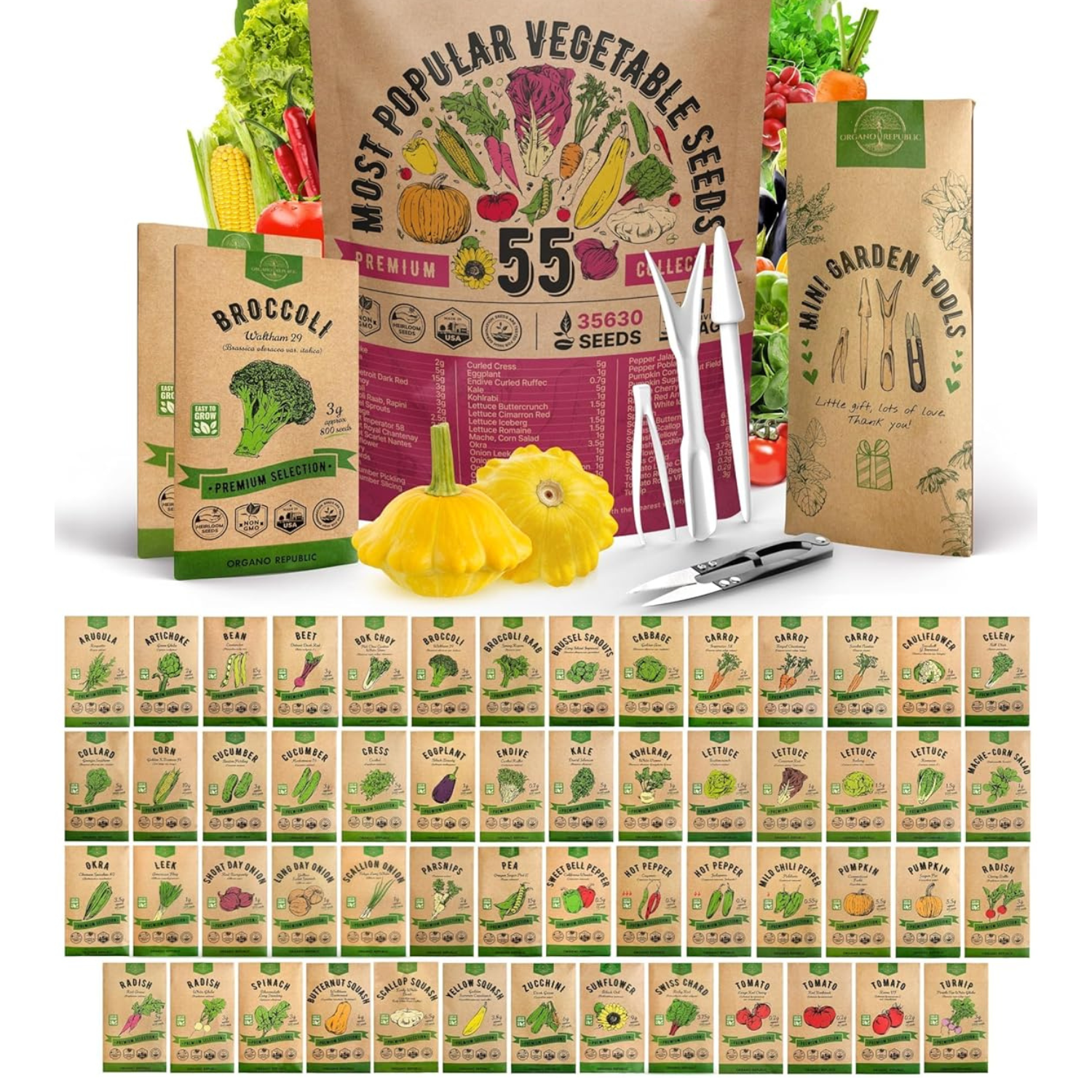 bulk vegetable seed packets in brown paper envelopes