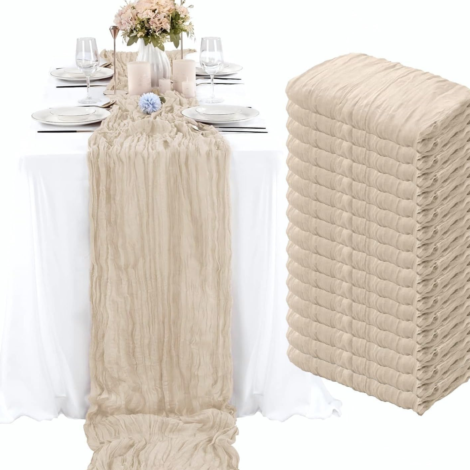 bulk beige cheesecloth tablerunners