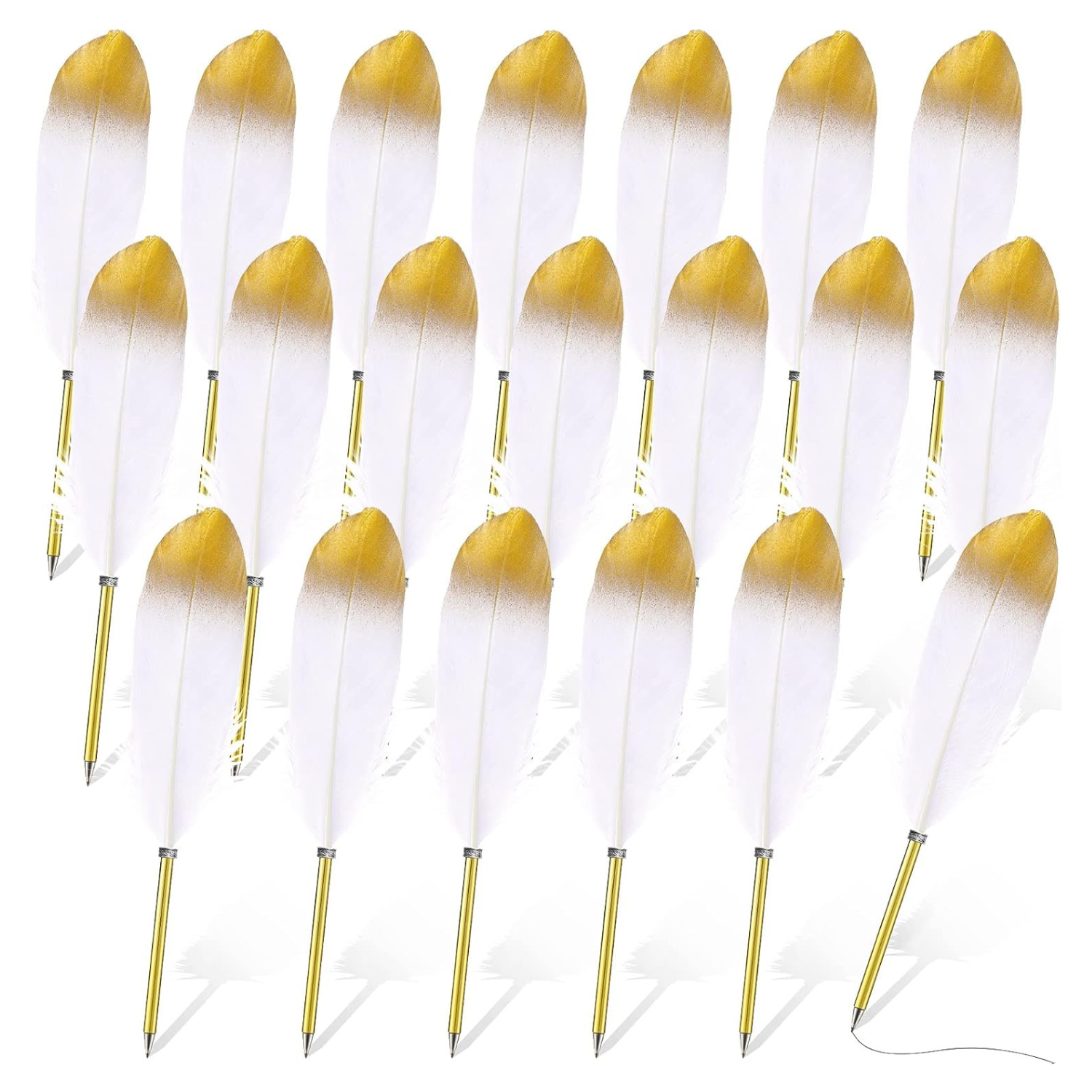 bulk white and gold feather quill pens