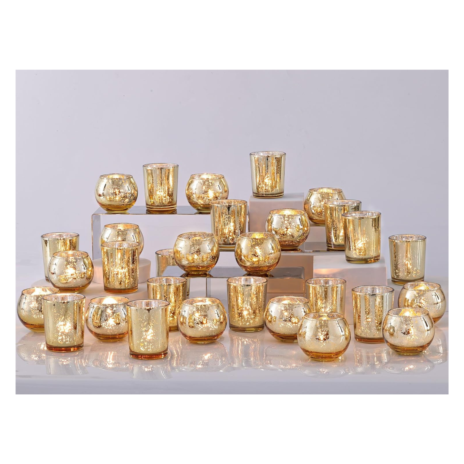 gold glass votive holders round