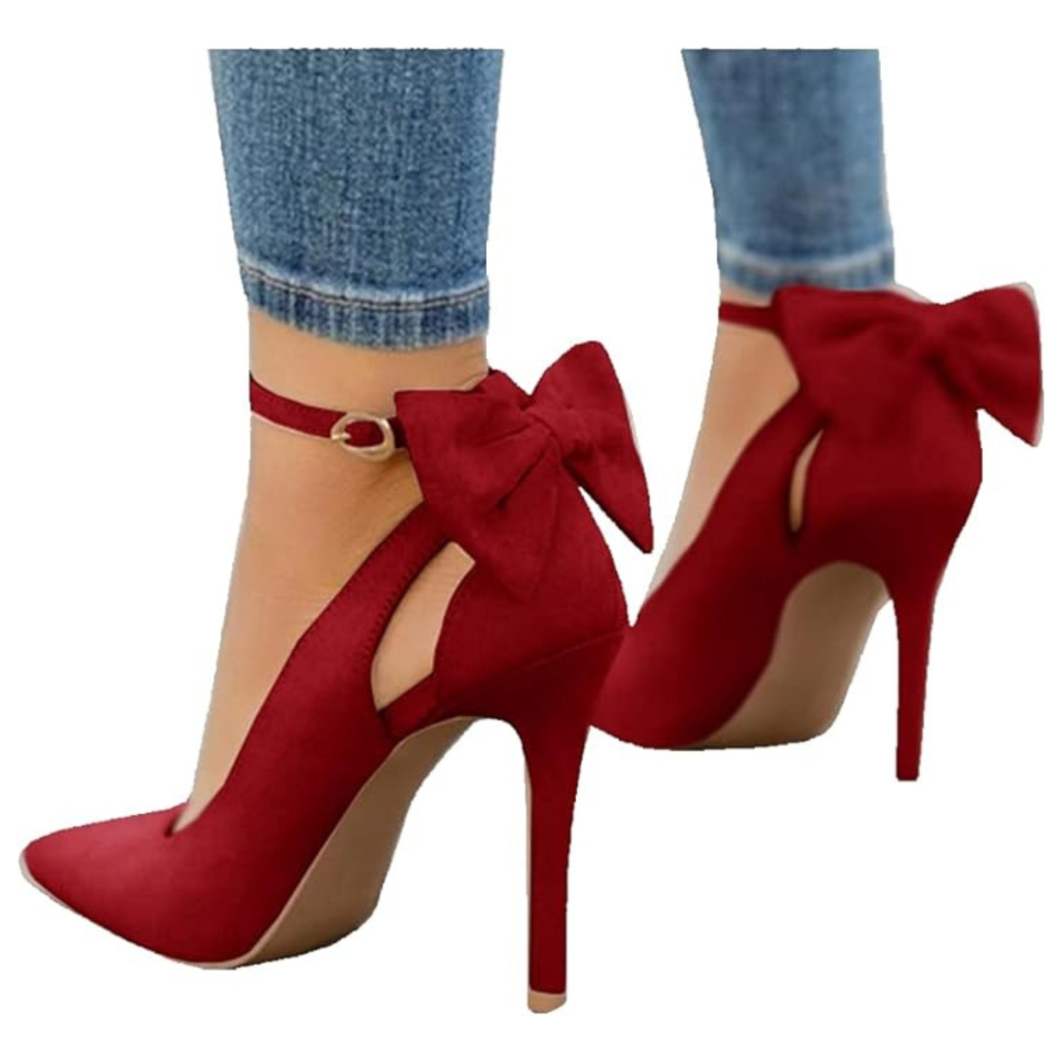 red high heel fashion shoes with bow on heel