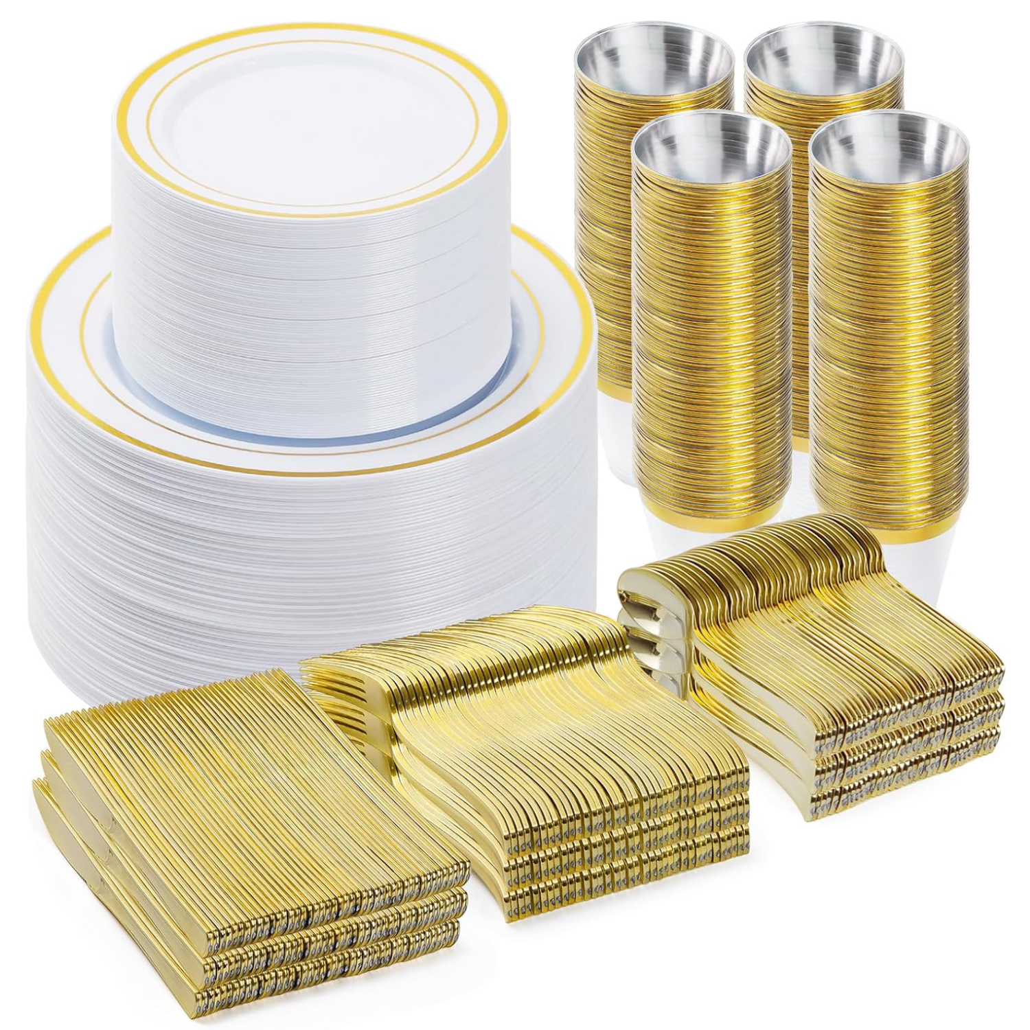 gold white disposable dinnerware 100 set