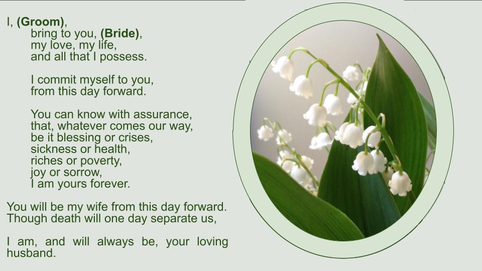 Example of traditional wedding vows script with bride and groom promises and commitment wording
