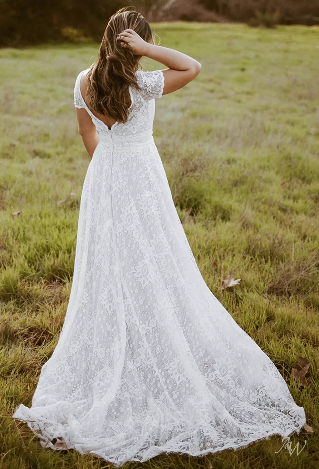 aw bridal short sleeve lace gown