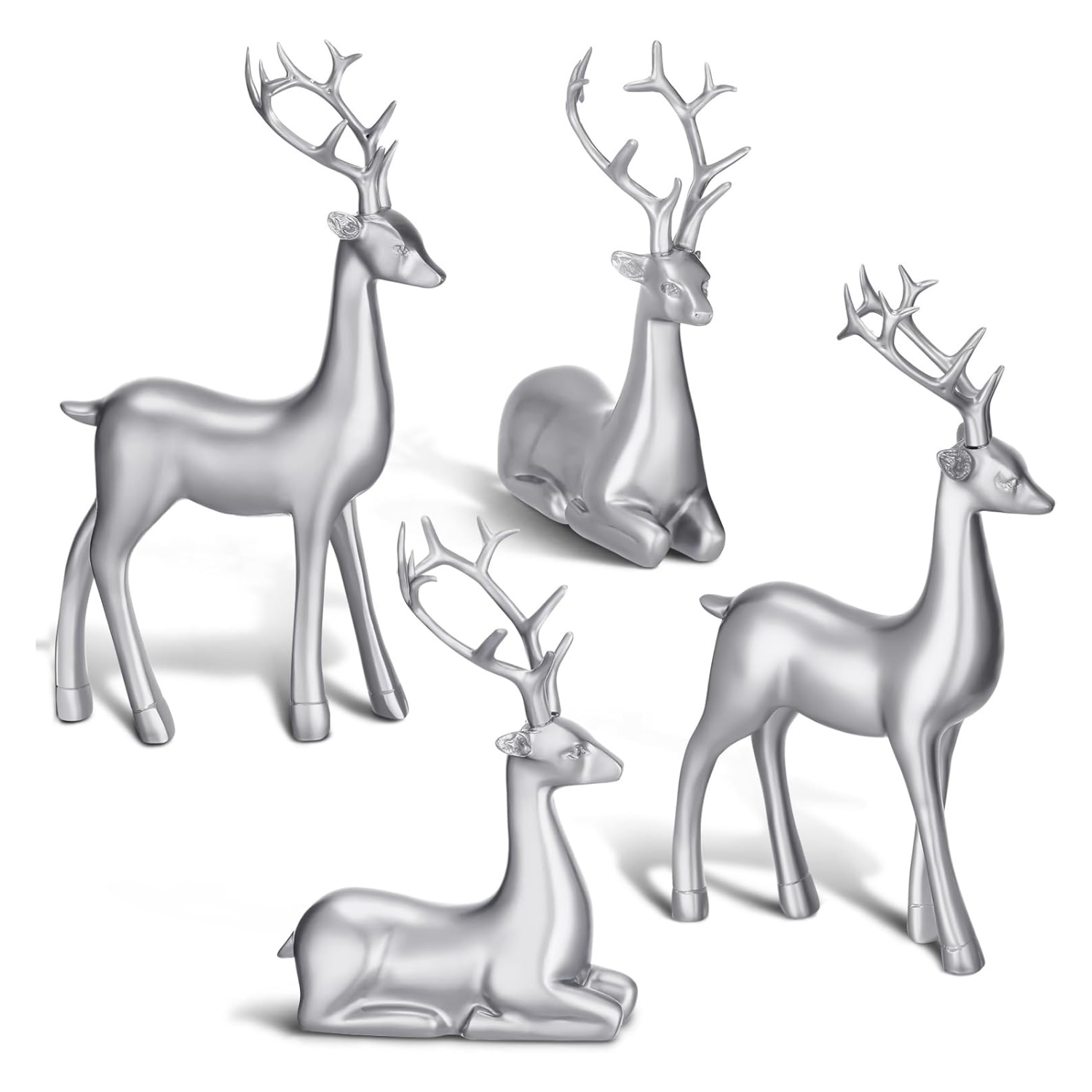 4 piece small resin silver deer set