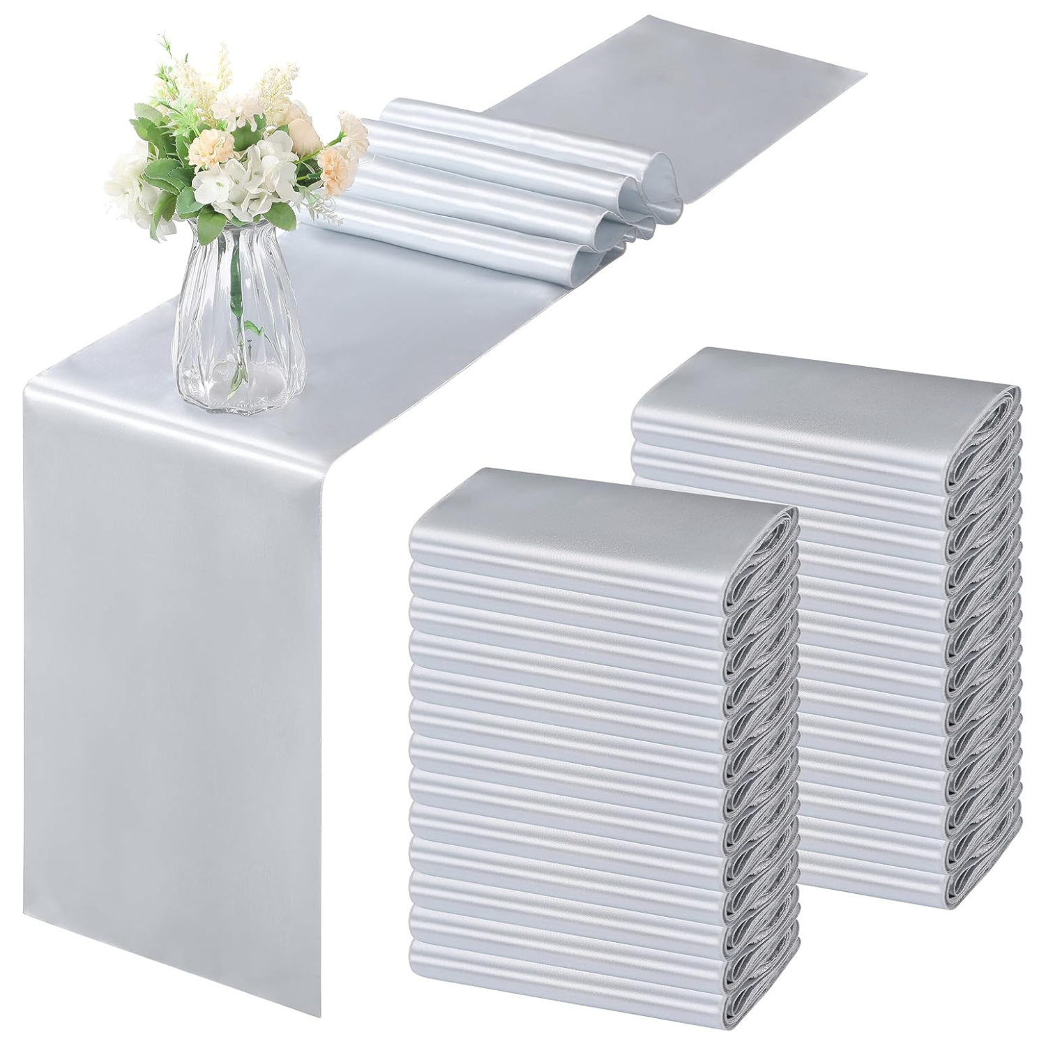 24 pack silver satin table runners