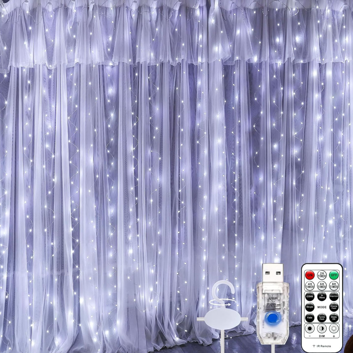 9ft by 9ft white twinkle light curtain