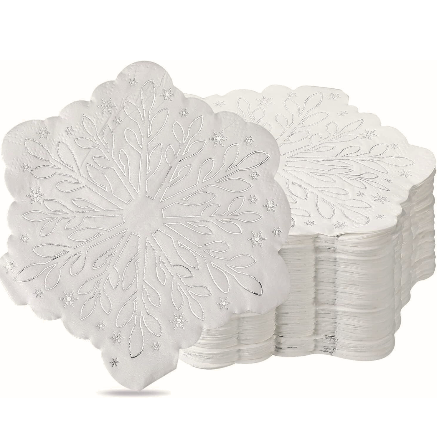 White Silver Snowflake Napkins Pack of 100