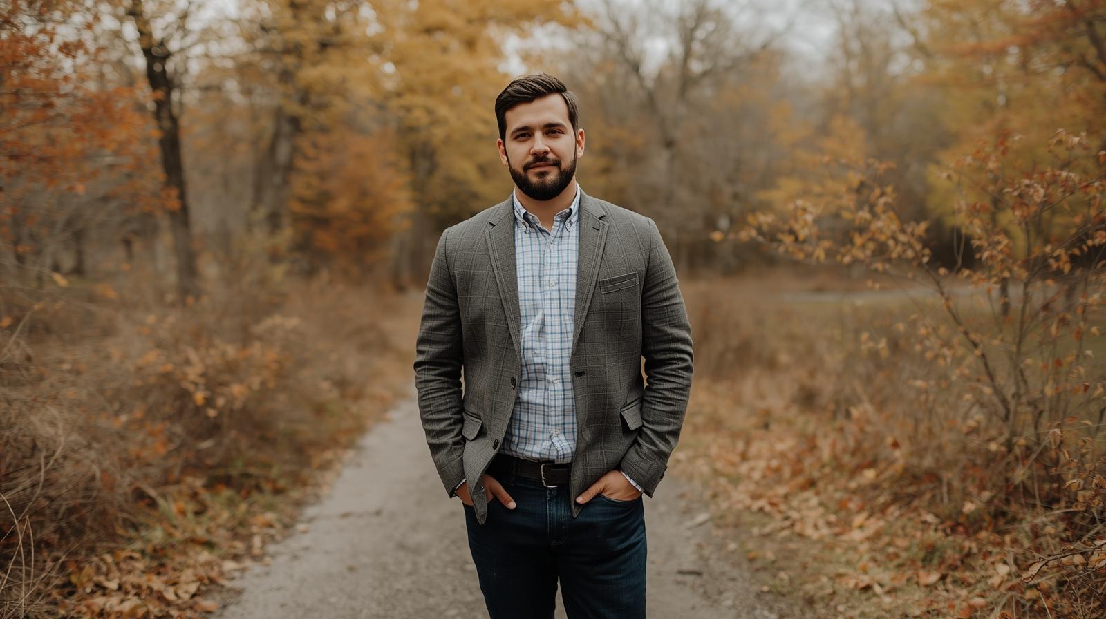 Man Casual Dress Engagement Picture