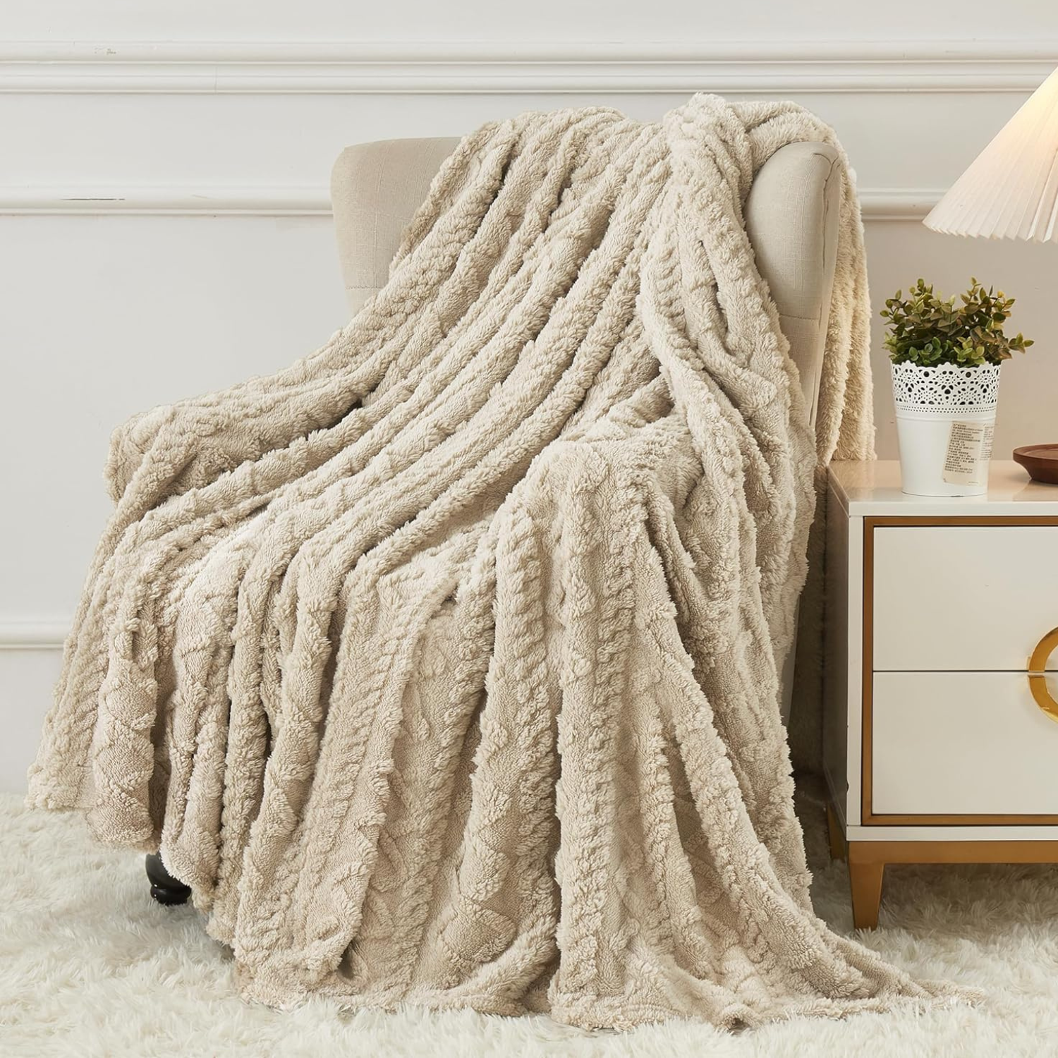 Cozy Chenille Thick Blanket Cream Color