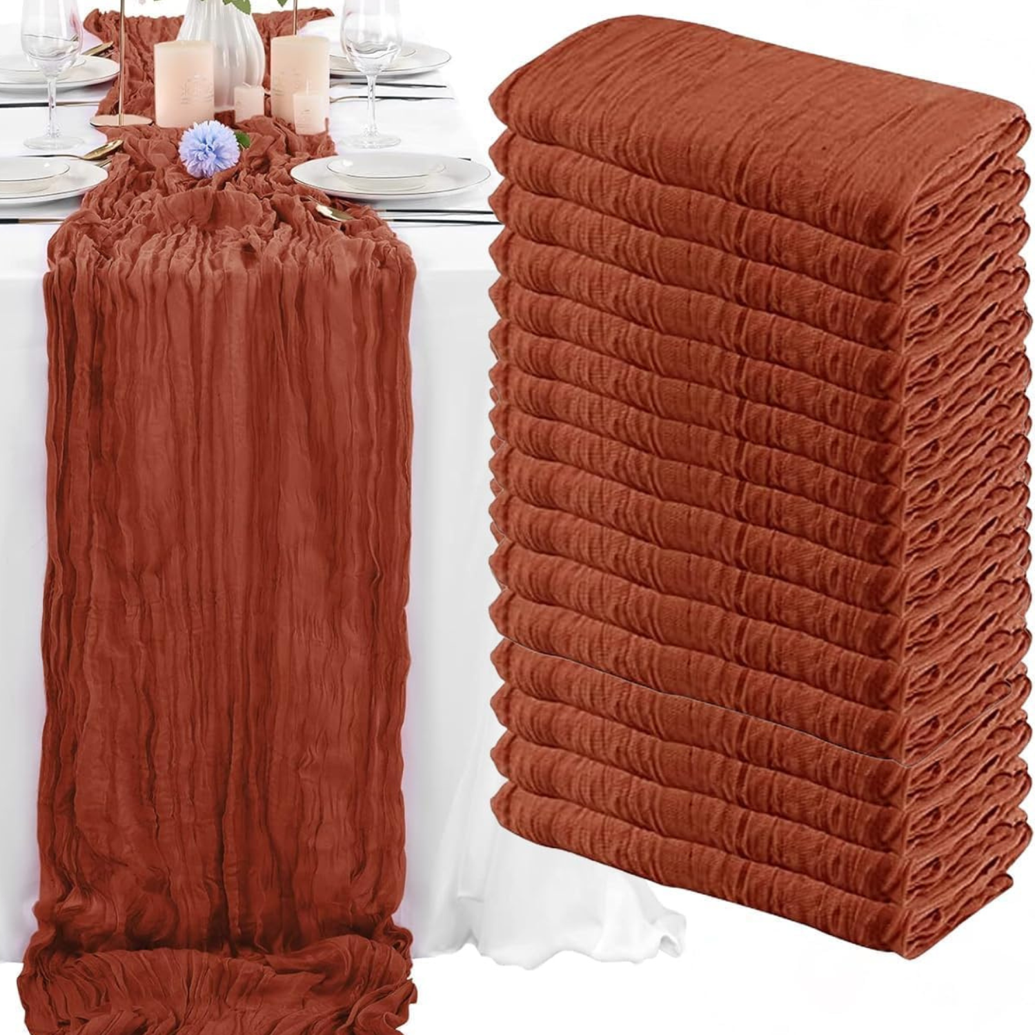 Terracotta Colored Cheesecloth Table Runners 16 pack