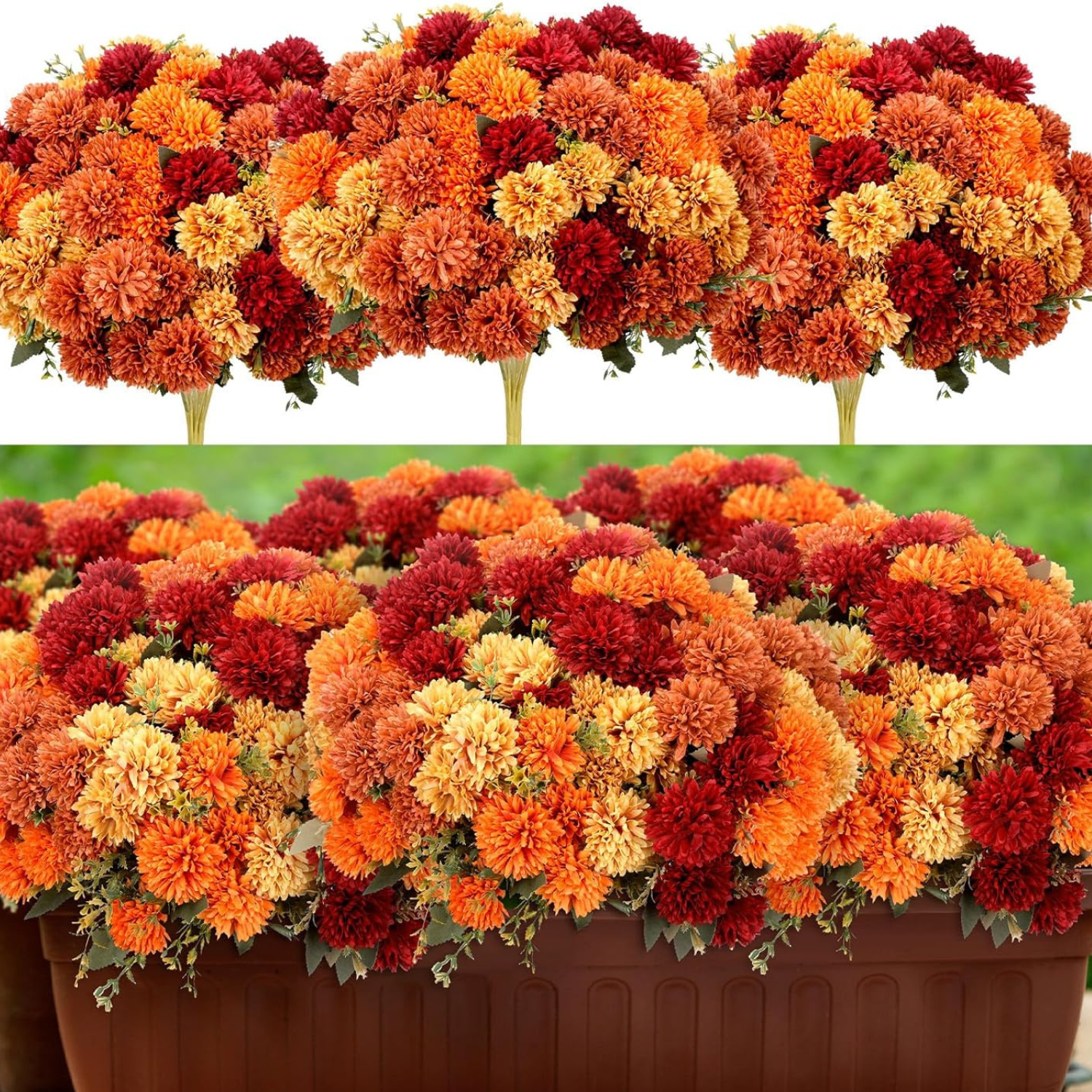 Faux Fall Colored Mums Flowers 16 pack