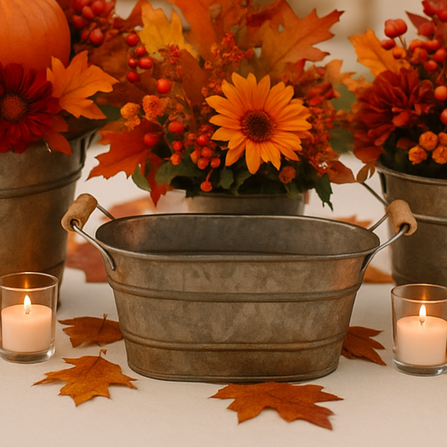 Galvanized Buckets Table Decor 3 pack