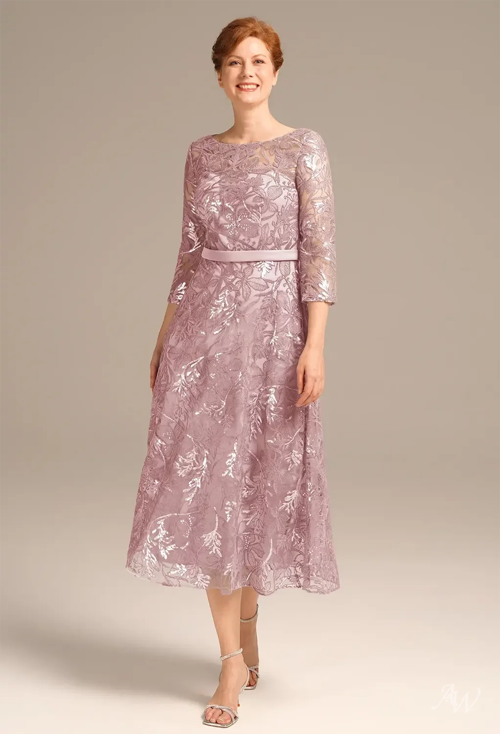 aw bridal mom larissa dusty rose lace tea length gown