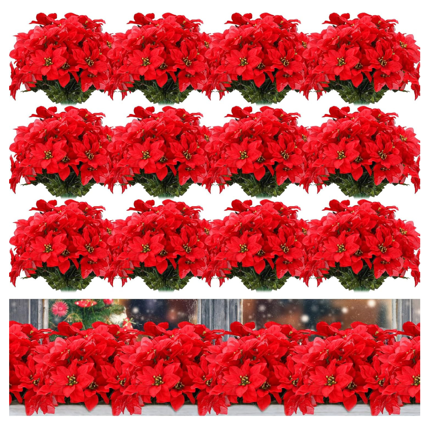 faux red poinsettia flowers bundles 48 pieces