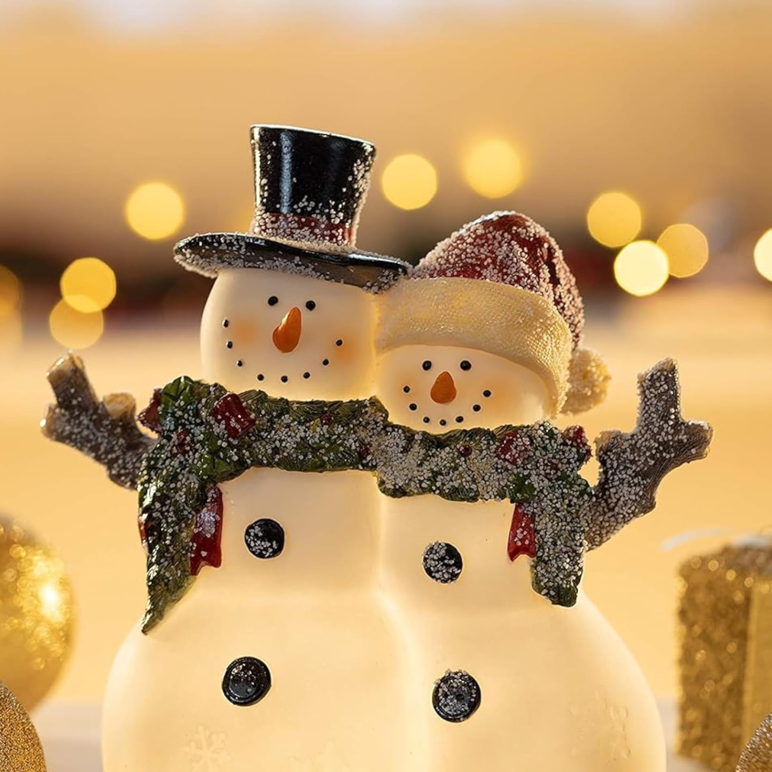 light up resin snowman couple