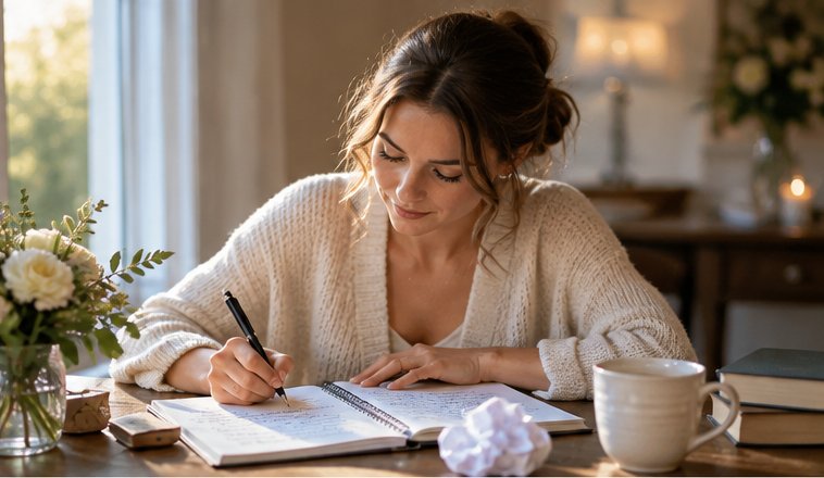 Person preparing a wedding toast from handwritten notes before the reception